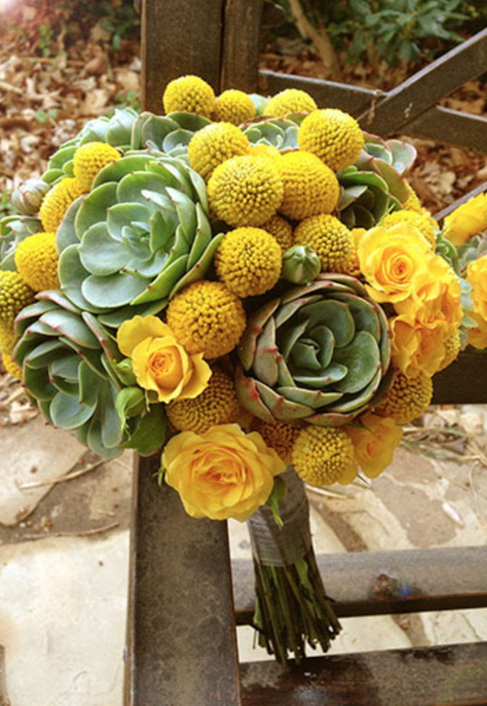 Succulent and craspedia Wedding Bouquet
