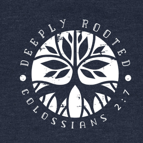 Navy adult unisex tee deeply rooted