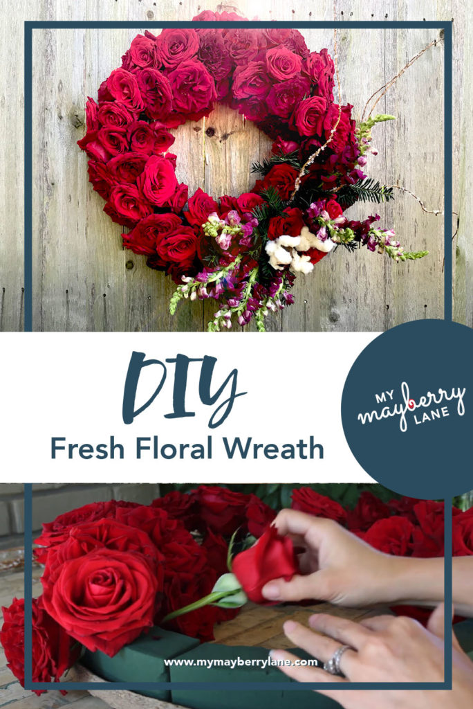 Red Rose Wreath with title DIY Fresh Floral Wreath