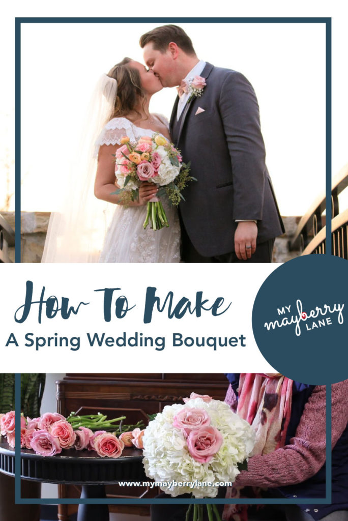 Bride Kissing Groom, How to Make A Spring Wedding Bouquet